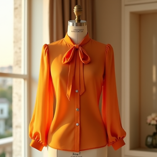 Women's Tangerine Tie-Neck Shirt