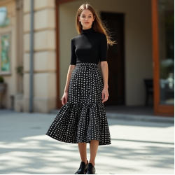 Women's Checker Polka A-Line Skirt