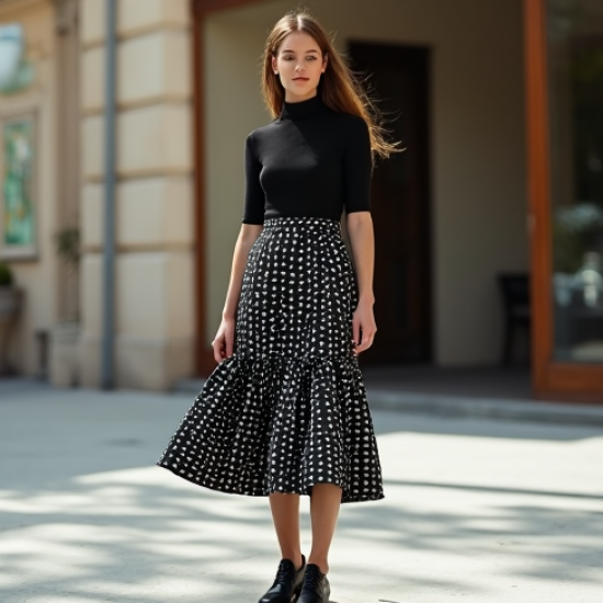 Women's Checker Polka A-Line Skirt