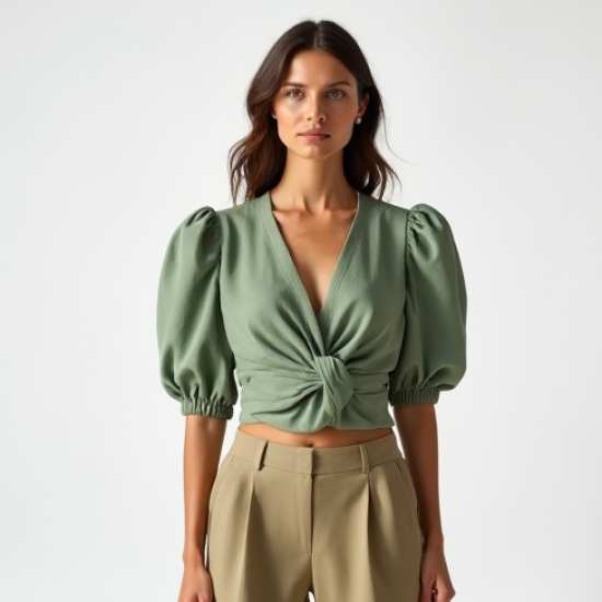 Women's Knot Front Crop Blouse