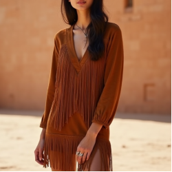 Women's Suede Fringe Shift Dress - Premium Edition