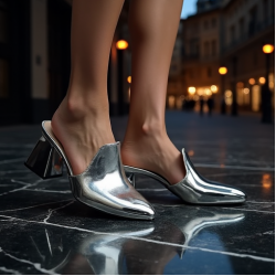 Women's Metallic Sculptural Kitten Heel