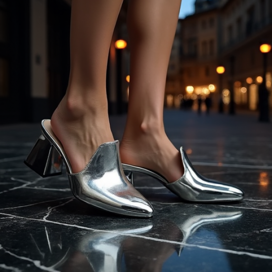 Women's Metallic Sculptural Kitten Heel