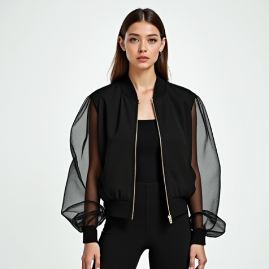 Women's Sheer Sleeve Bomber