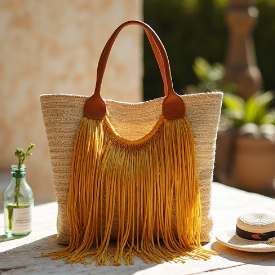 Women's Fringe Raffia Bag