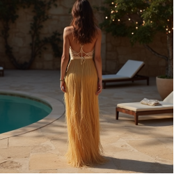 Women's Tiered Fringe Maxi Dress