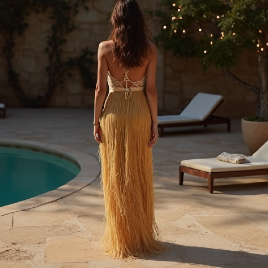 Women's Tiered Fringe Maxi Dress