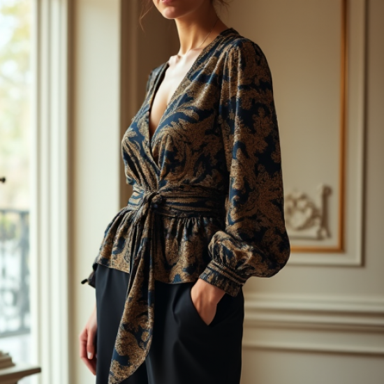 Women's Ornate Print Wrap Top