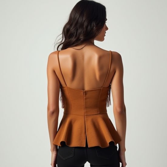 Women's Fringe Trim Peplum Top