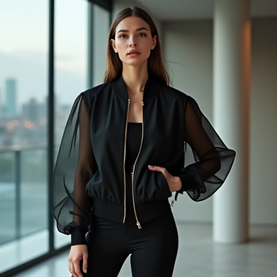 Women's Sheer Sleeve Bomber