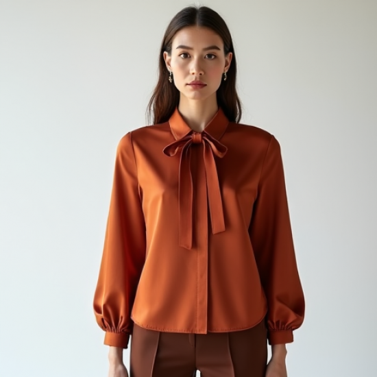 Women's Terracotta Tie-Neck Blouse