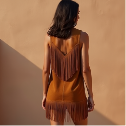 Women's Suede Fringe Shift Dress