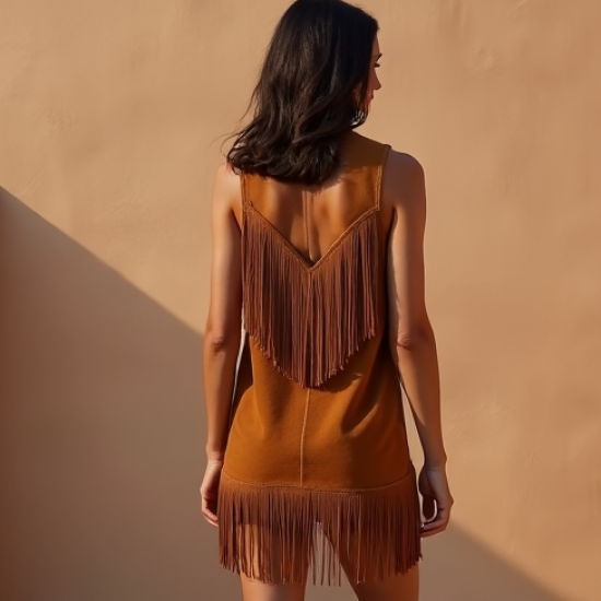 Women's Suede Fringe Shift Dress