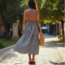 Women's Checker Print Halter Dress