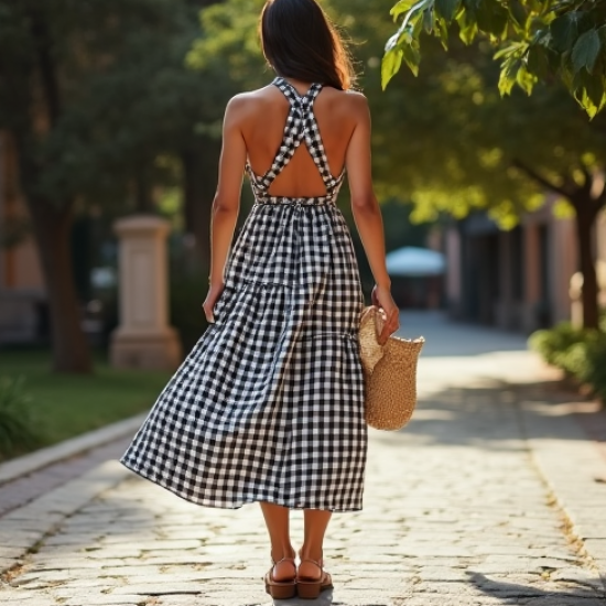 Women's Checker Print Halter Dress