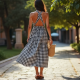 Women's Checker Print Halter Dress
