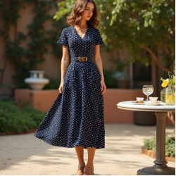 Women's Retro Polka Dot Midi Dress