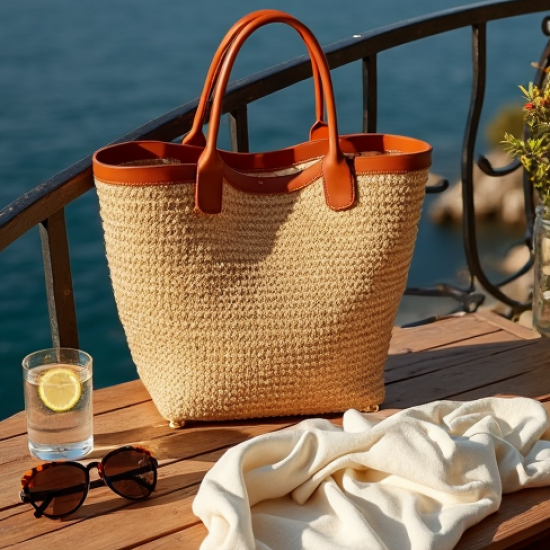 Women's Two-Tone Raffia Tote