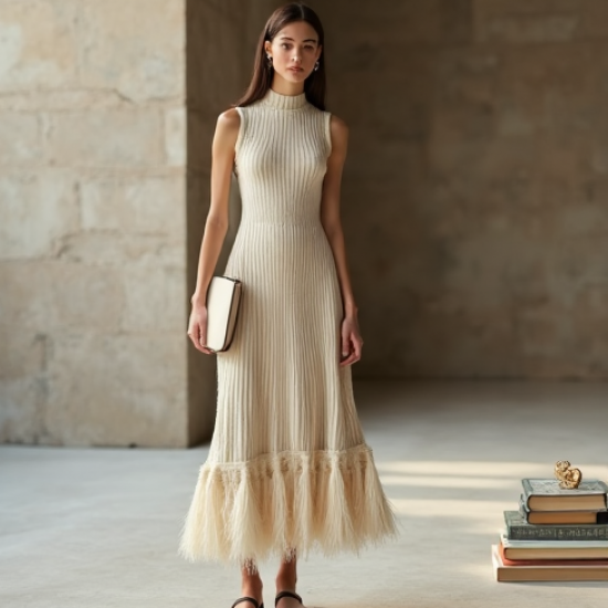 Women's Fringe Hem Midi Dress