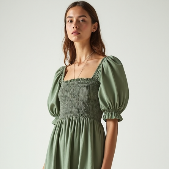 Women's Shirred Waist Midi Dress