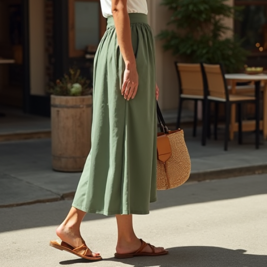 Women's Relaxed High Waist Midi Skirt