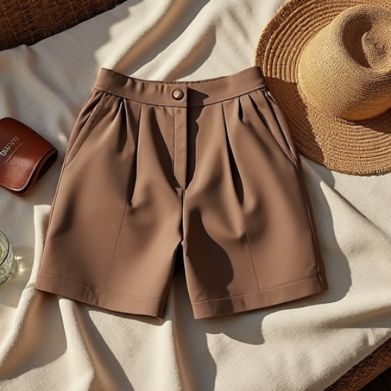 Women's Taupe High-Waist Shorts