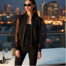 Women's Sheer Sleeve Bomber