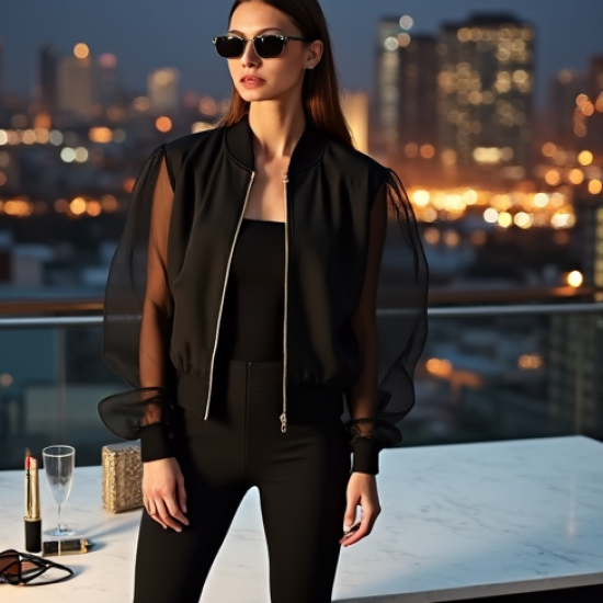 Women's Sheer Sleeve Bomber