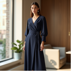 Women's Pleated Waist Wrap Dress