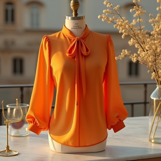Women's Tangerine Tie-Neck Shirt