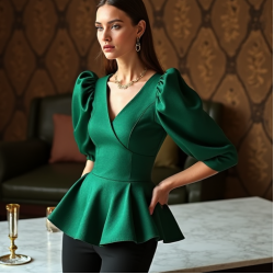 Women's Dramatic Shoulder Peplum Blouse