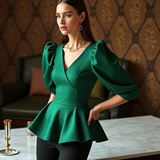 Women's Dramatic Shoulder Peplum Blouse