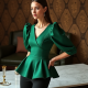 Women's Dramatic Shoulder Peplum Blouse