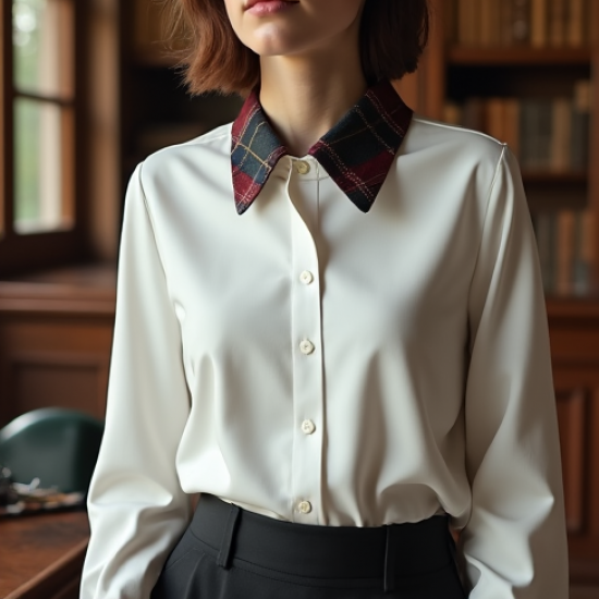 Women's Plaid Collar Detail Blouse