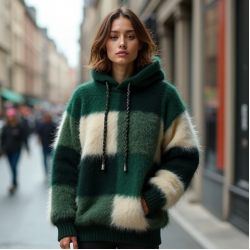 Women's Checkered Knit Hoodie