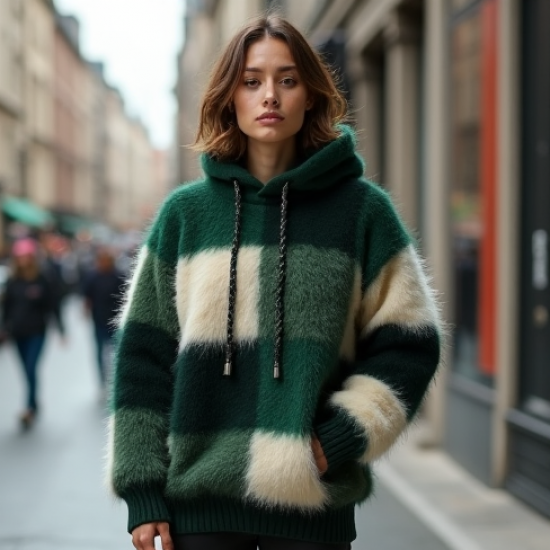 Women's Checkered Knit Hoodie