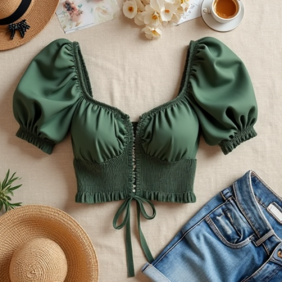 Women's Ruched Bust Crop Top