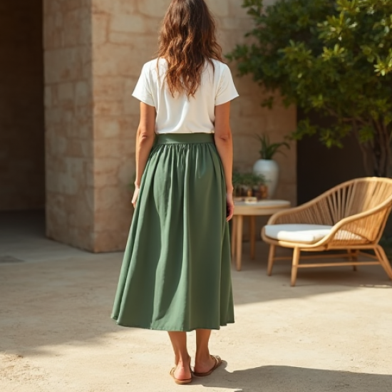 Women's Light High Waist Midi Skirt