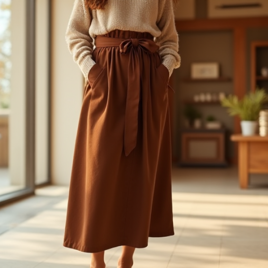 Women's Cocoa Paperbag Waist Skirt