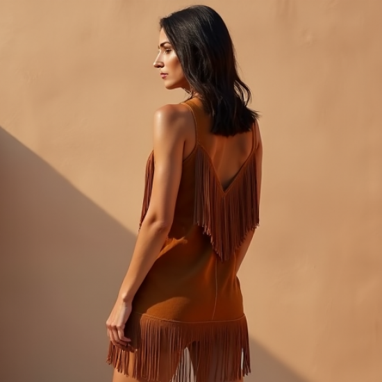 Women's Suede Fringe Shift Dress