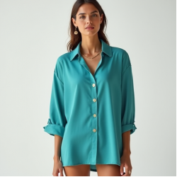 Women's Turquoise Oversized Button-Down