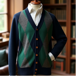 Women's Navy Argyle Cardigan