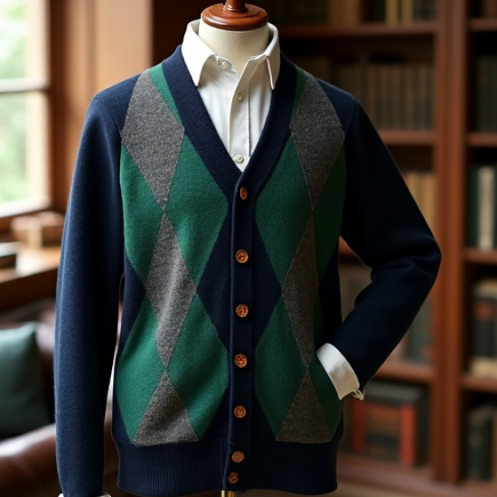 Women's Navy Argyle Cardigan
