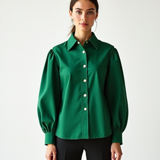 Women's Emerald Green Poplin Blouse