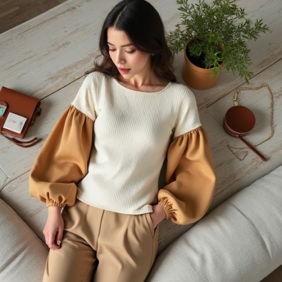 Women's Contrast Sleeve Top