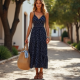Women's Polka Dot Tiered Maxi Dress