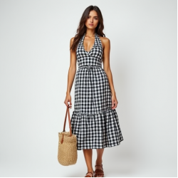 Women's Checker Print Halter Dress