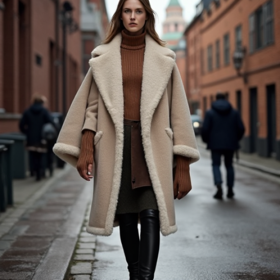 Women's Faux Shearling Cape Coat