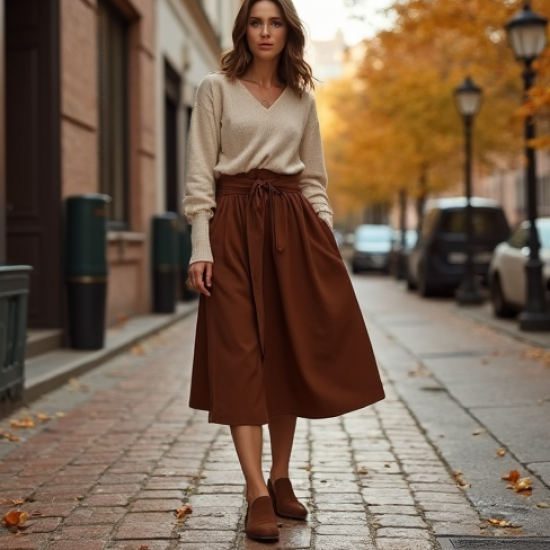 Women's Cocoa Paperbag Waist Skirt