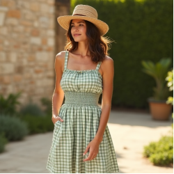 Women's Gingham Check A-Line Dress